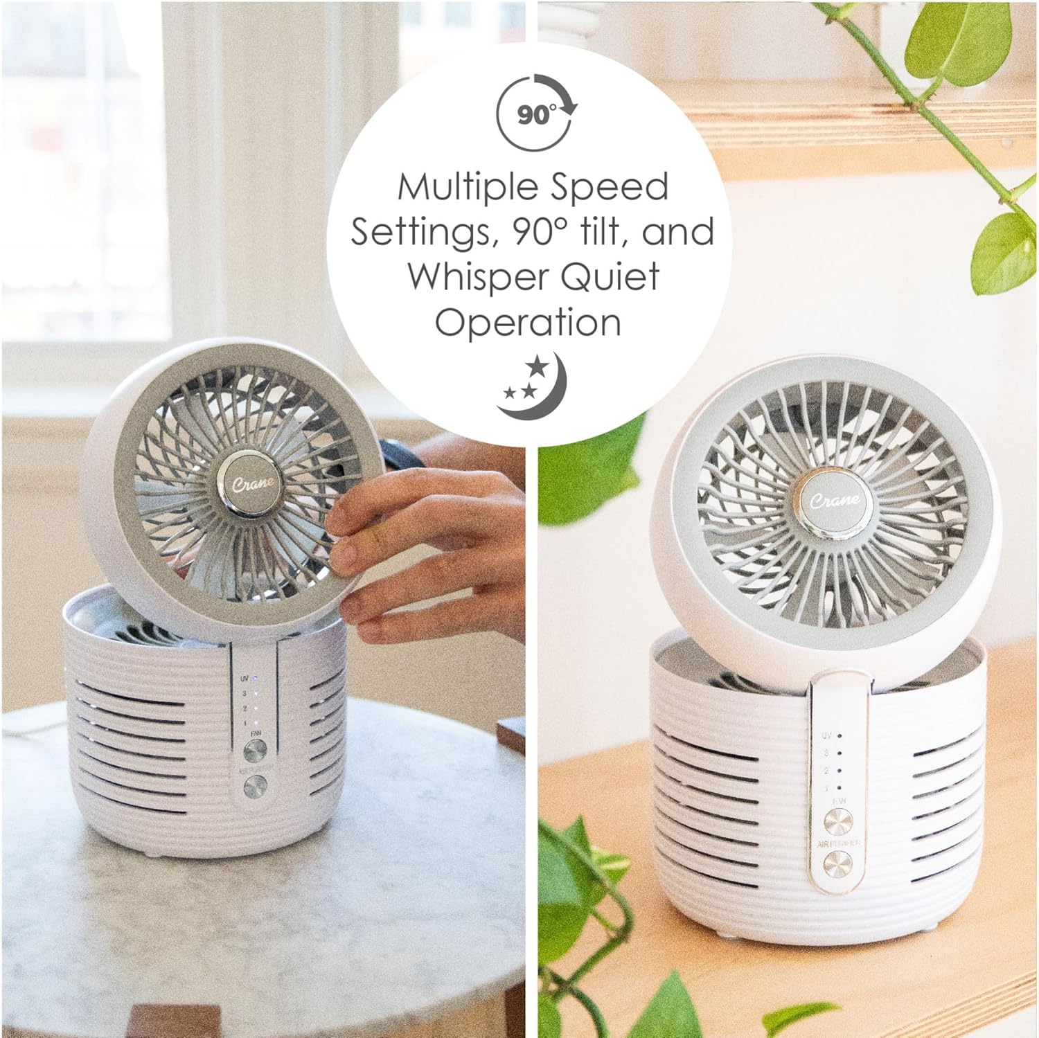 Crane 2-in-1 Air Purifier and Desk Fan, Fan and Air Purifier Combo, Ideal for Office Desk, Night Stand, Dorm, or Small Bedroom, Small HEPA Air Purifier - Image 3