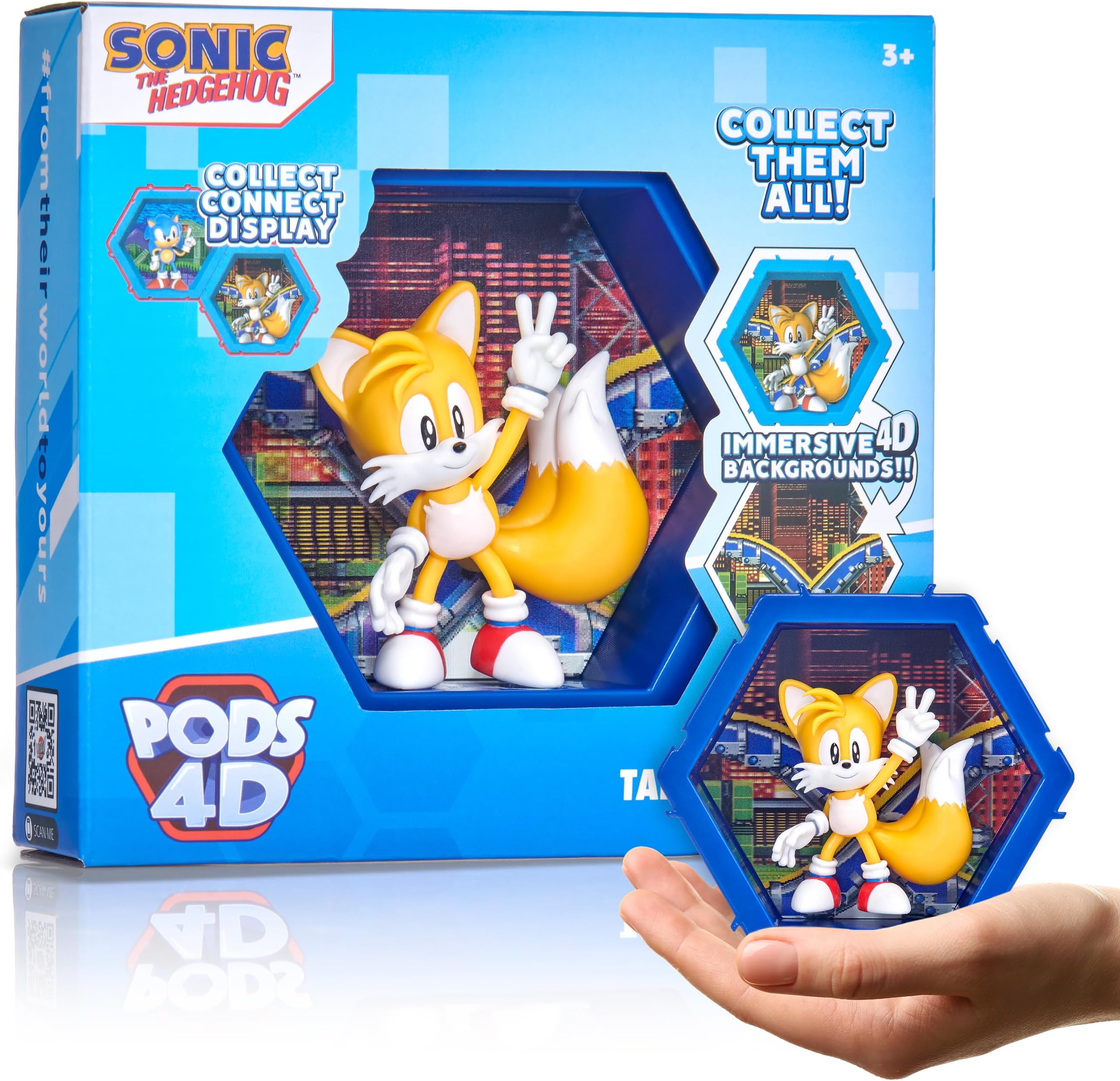 WOW! PODS - 4D Classic Tails, Unique Connectable Collectable Bobble-head figure that Bursts from their World into Yours, Wall or Shelf Display, Sonic Toys and Gifts, Series 1 no. 484