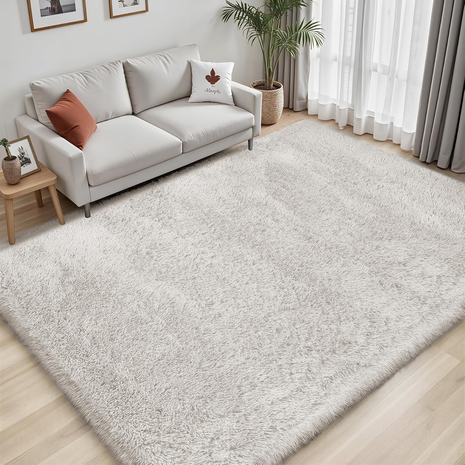 Area Rug for Living Room Bedroom: 4x6 White Soft Fluffy Shag Upgrade Non-Slip High Pile Carpet Large Fuzzy Plush Indoor Floor Decor Shaggy Rug for Kid Boys Girls Dorms Playroom Nursery Modern Home