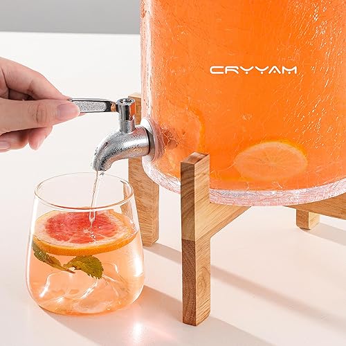 Miniatura 7 de Dispensador de bebidas de vidrio de 2 galones con soporte, dispensador de bebidas con tapa de madera y grifo de acero inoxidable, dispensador de