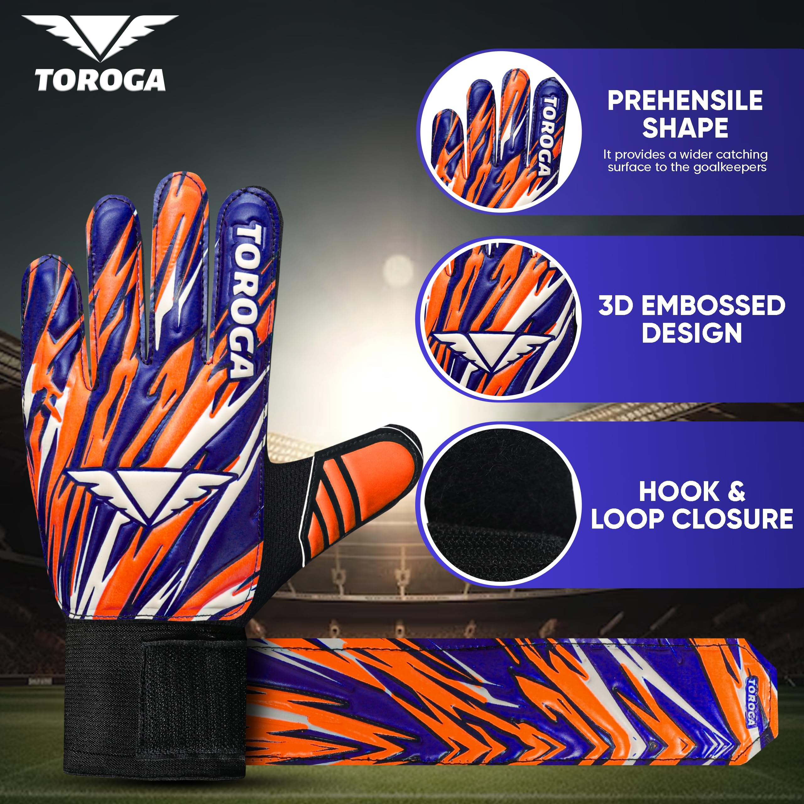 TOROGA Football Goalkeeper Gloves For Boys kids Children Youth Soccer Goalie Glove with Super Grip Palms (Orange, 2) - Image 3