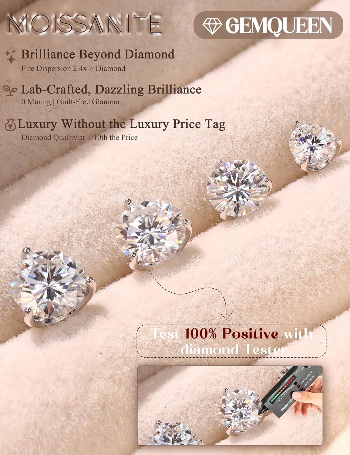 Moissanite Earrings Studs : 18K Gold Plated S925 Sterling Silver Stud Earring for Women Men Moissanite Jewelry Hypoallergenic Brilliant Round Cut D Color VVS1 1CT-4CT - Image 3