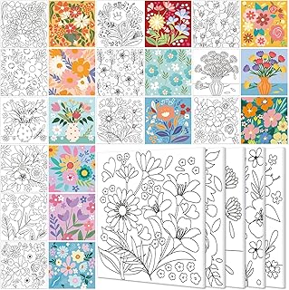 Teling 12 Pcs Pre Drawn Stretched Canvas Kit for Adults Painting Pre Printed Canvas