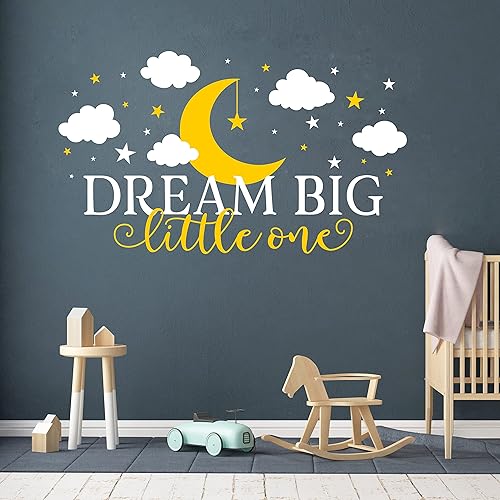 Miniatura 2 de Calcomanías de pared Dream Big Little One, calcomanías de pared para guardería, nubes, estrellas, luna, decoración de pared de vinilo para