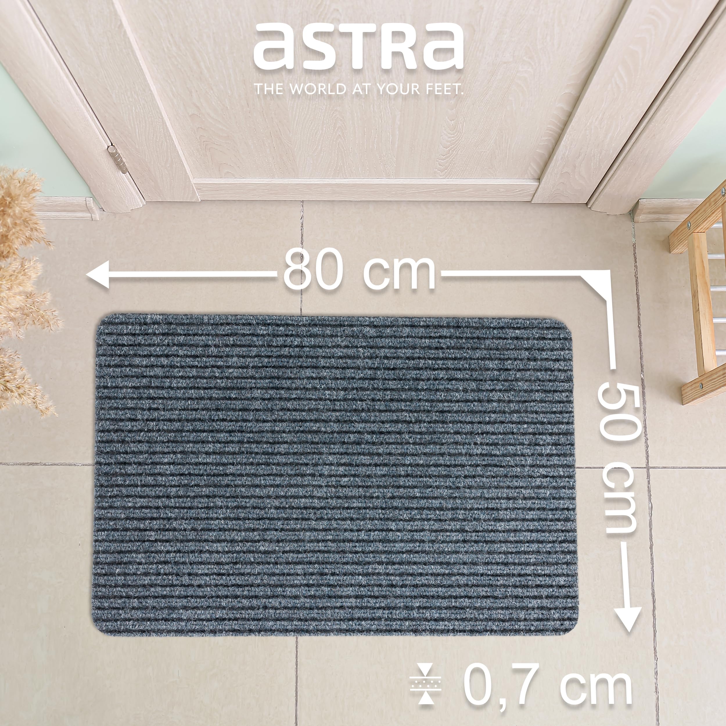 Astra Zerbino interno grigio antisdrucciolo - zerbino 50x80 cm set di 2 idrorepellenti - zerbino Rib Line resistente e antistatico