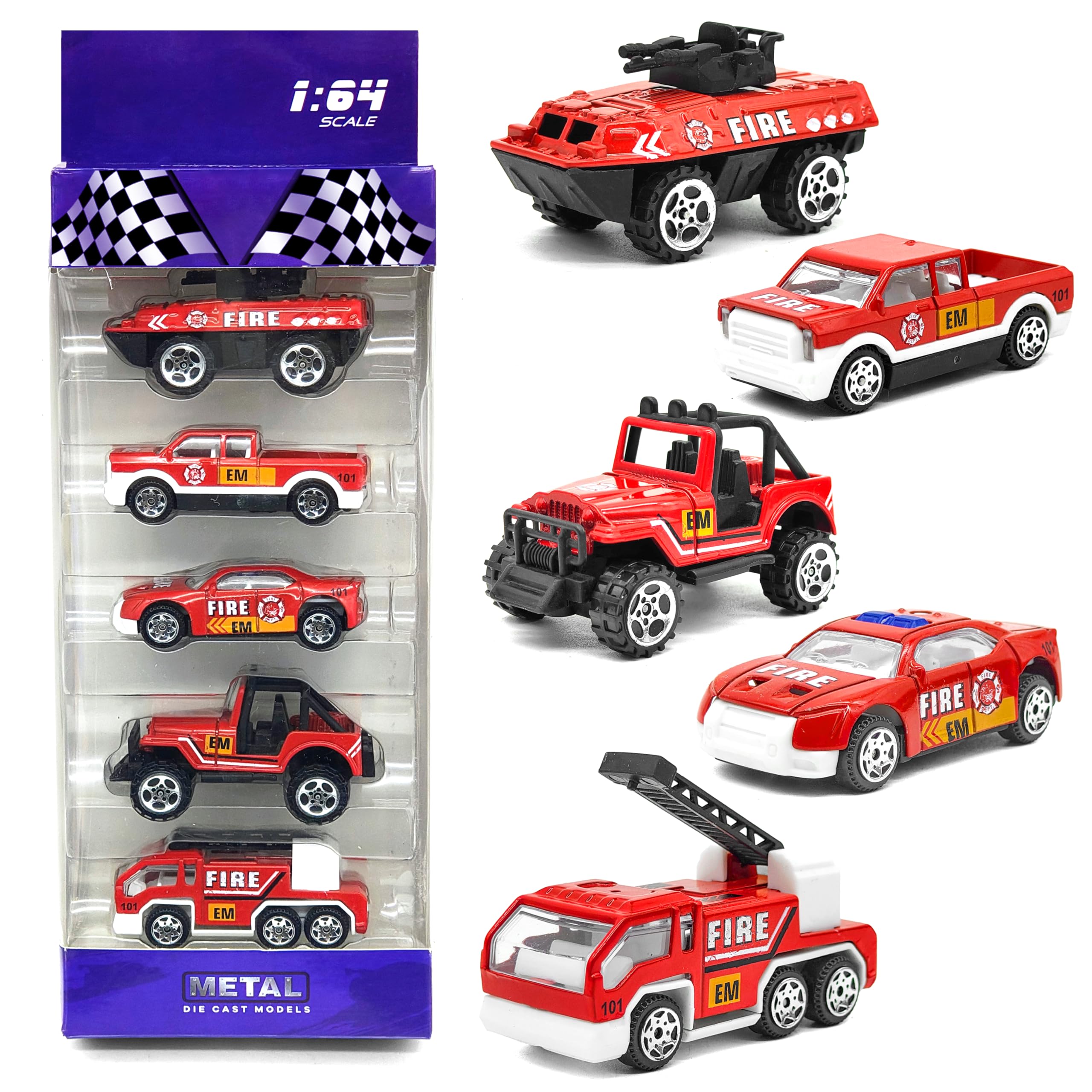 VGRASSP 1:64 Scale Mini Die Cast Alloy Metal Fire Department Vehicle Toy Set for Kids - Free Wheels Pretend Play Emergency Rescue Toy Cars for Boys and Girls - Set of 5-image-7