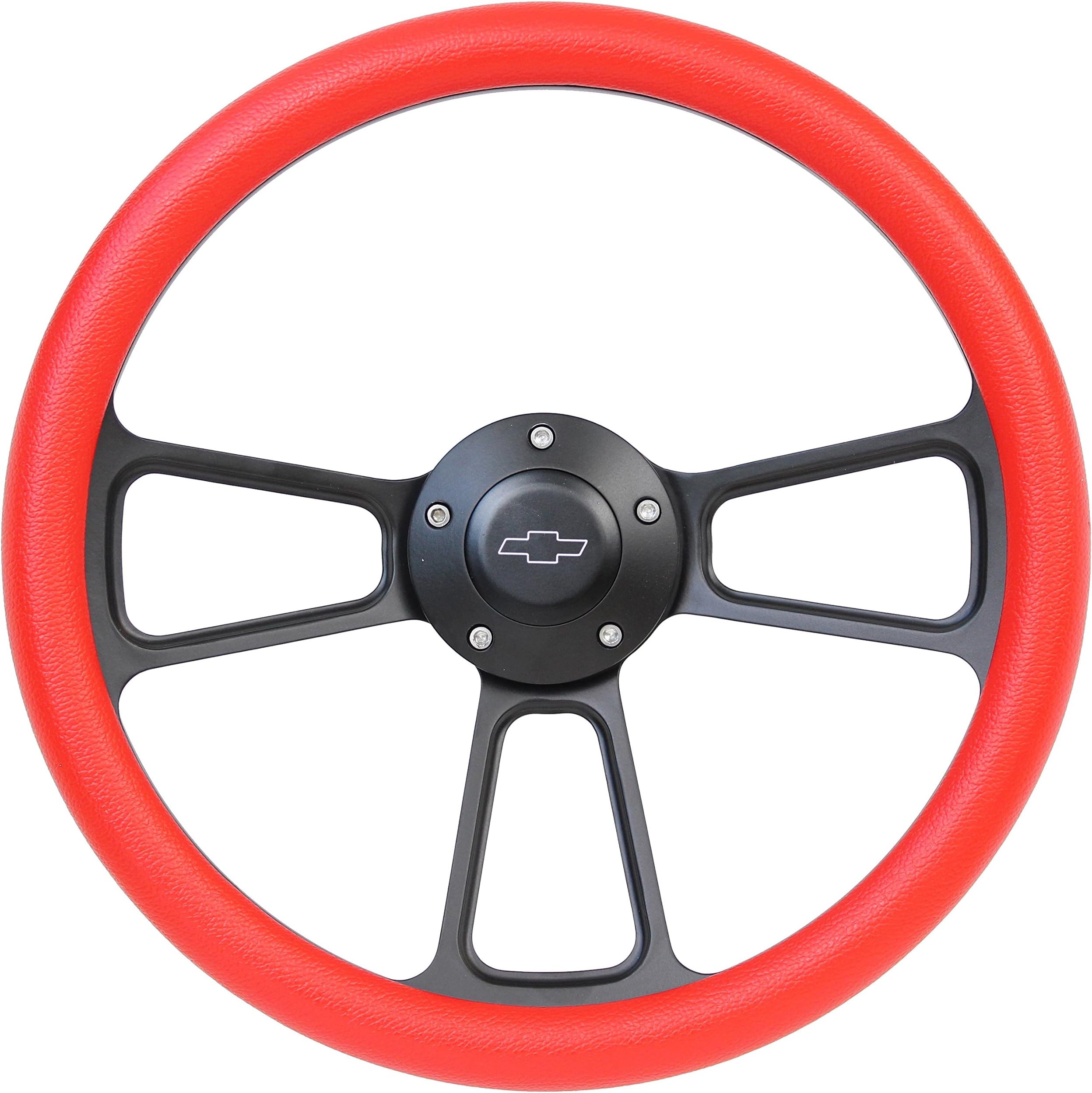 14" Billet Steering Wheel For Chevy – Black Microfiber Wrap With Chevy Horn Button