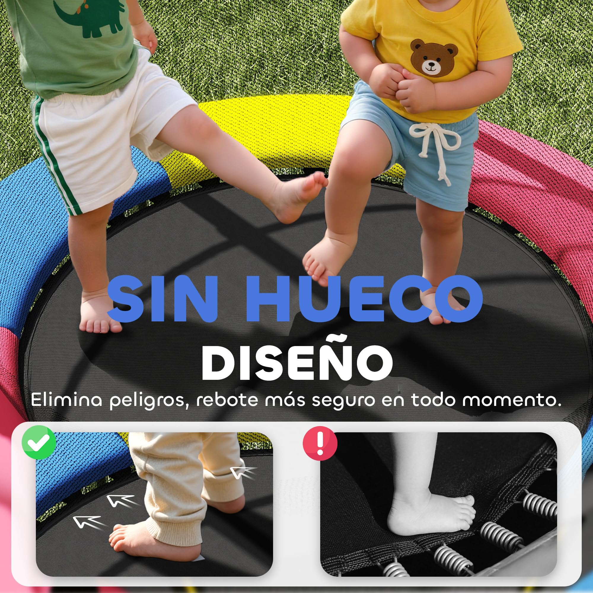 HOMCOM Cama Elástica Infantil, Ø160 cm, Trampolín para Niños de 3-6 Años con Red de Seguridad, Patas en Forma de L, Carga 45 kg, para Interior y Exterior, Multicolor