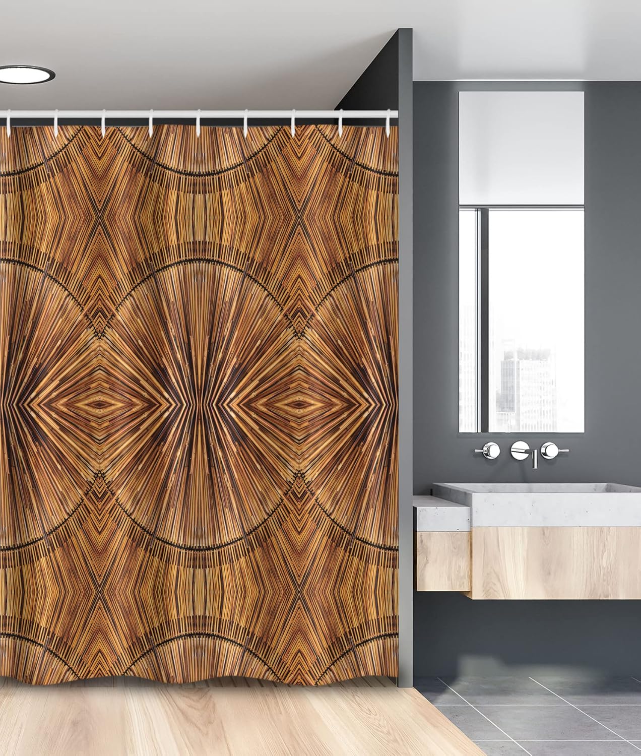 Ambesonne Tribal Stall Shower Curtain, Boho Pattern Prehistoric Eastern Jagged Wooden Style Trippy Fractal Ornaments Print, Fabric Bathroom Decor Set with Hooks, 54" W x 78" L, Ginger