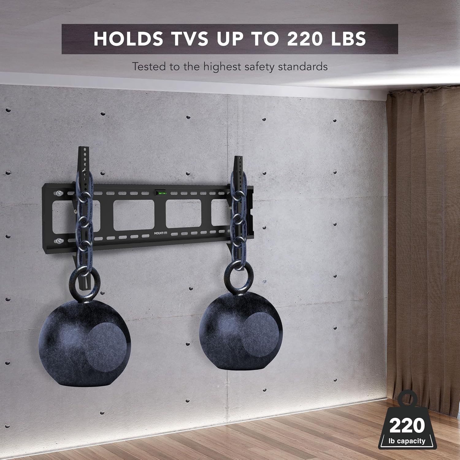 Mount-It! Heavy-Duty Low-Profile Tilt TV Wall Mount for 65-90 Inch TVs | Ultra-Slim 1.5" Depth, Holds 220 lbs | Downward Tilt for Anti-Glare | VESA 800x600 | Secure Stud Mounting for Large Screens