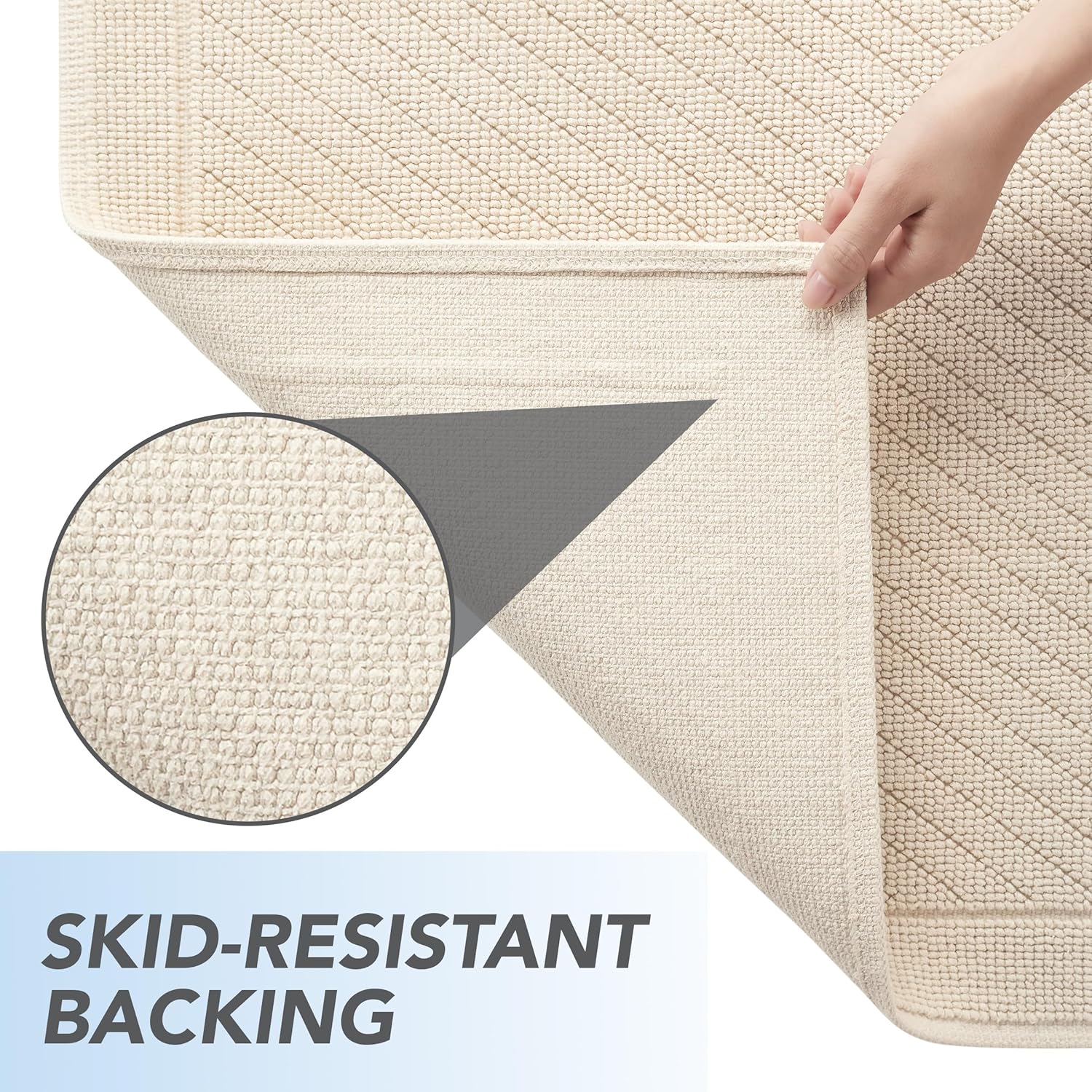 Arkwright 100% Cotton Bathroom Rug - High Absorbent Stylish Textured Woven Design Bath Mat, Slip Resistant Backing for Shower and Bathtub Floor, 20x32 in - Beige - Image 4