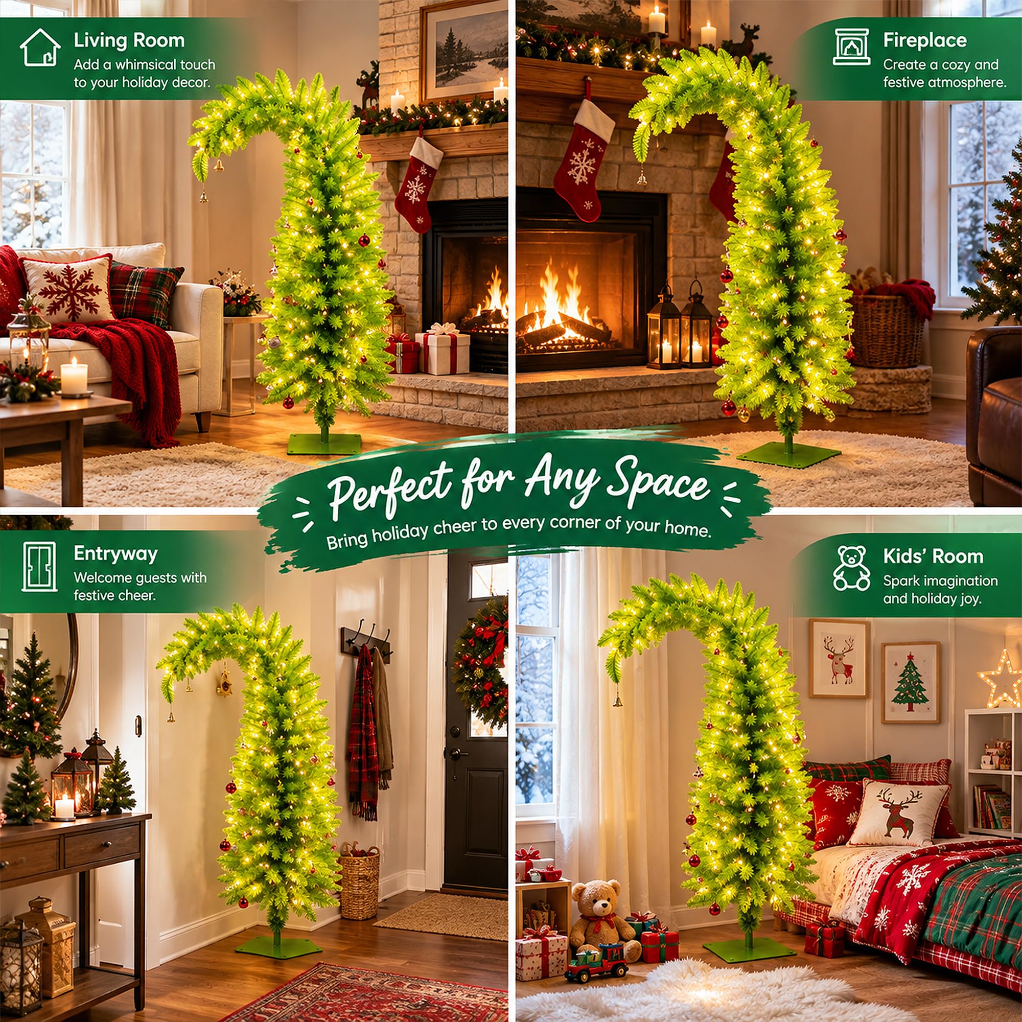 Árbol de Navidad Prelit Grinch de 5.7 pies, árbol de Navidad artificial con temporizador remoto para decoración navideña de interiores, árbol de Navidad para el hogar, oficina, sala de estar, cocina