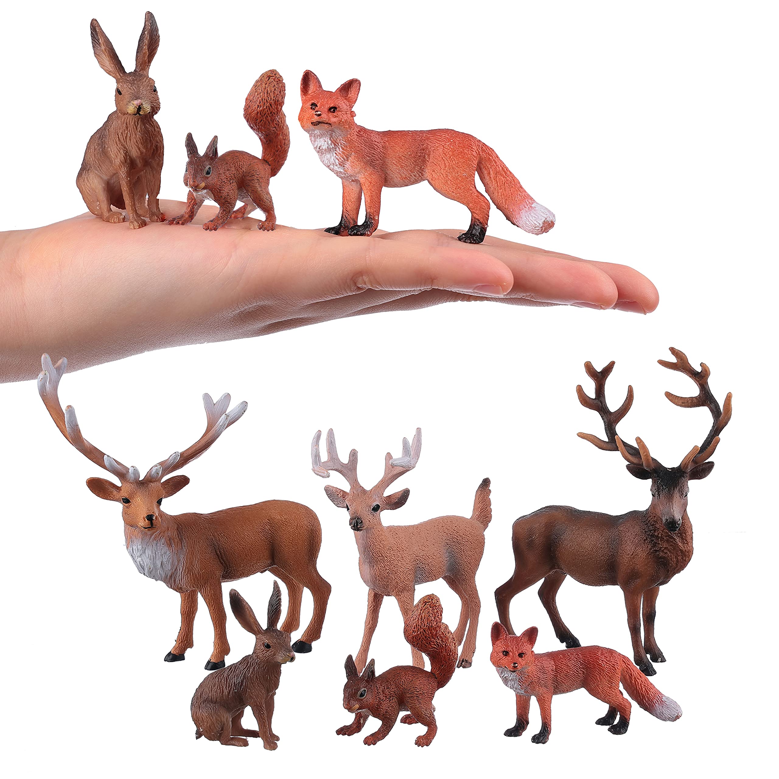 JOKFEICEForest Animals Figures Pack of 6 Plastic Realistic Forest Animal Deer Squirrel Figures for Early Educational Birthday Gift Cake Decoration for Children
