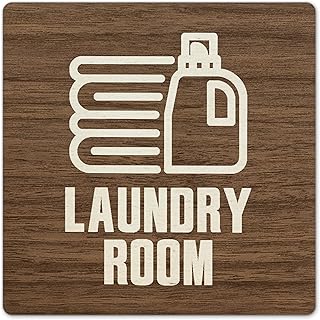 two-face ランドリールーム サイン 両面テープ付 MDF サインプレート ドアサイン ルームプレート (ブラウン)