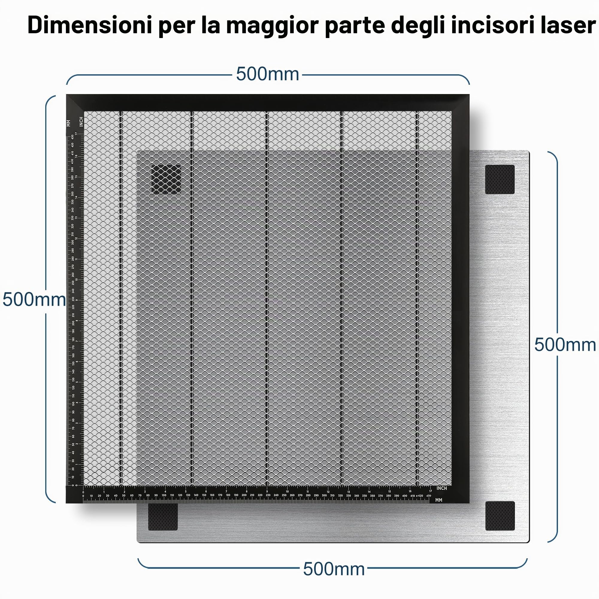 Tavolo da lavoro laser a nido d'ape, 500 x 500 x 22 mm, con piastra in alluminio, compatibile con diverse macchine per incisione