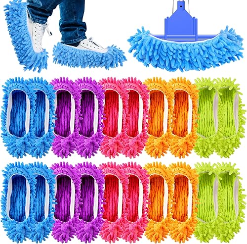 20 calcetines de fregona para limpieza de pisos, lavables y reutilizables, zapatos de microfibra para limpieza, pantuflas de limpieza multifunción,