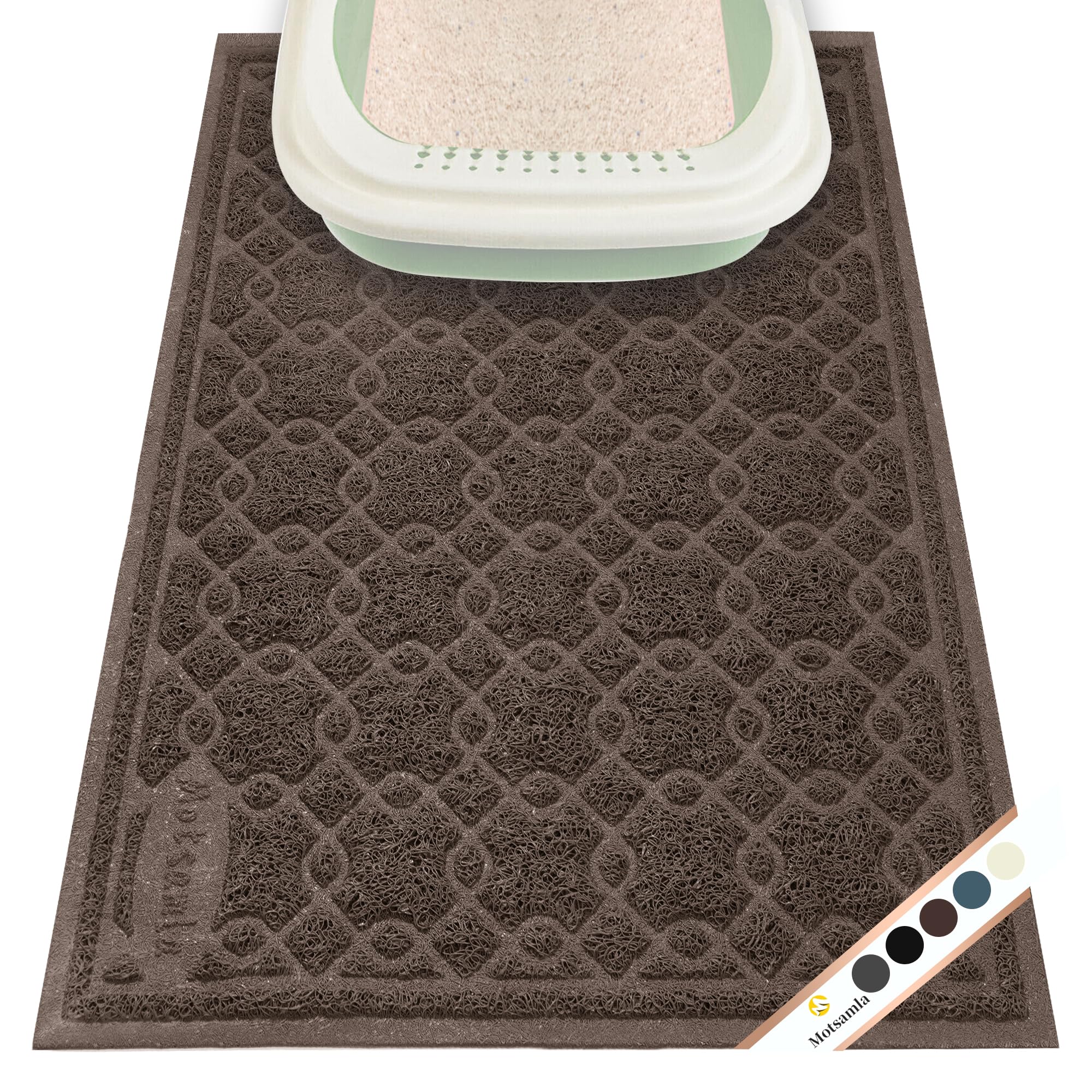 Motsamla Cat Litter Box Mat, 24" x 17" Large Kitty Litter Trapping Mat Keep Floor Clean, Litter Box Mat Scatter Control, Waterproof, Easy to Clean,