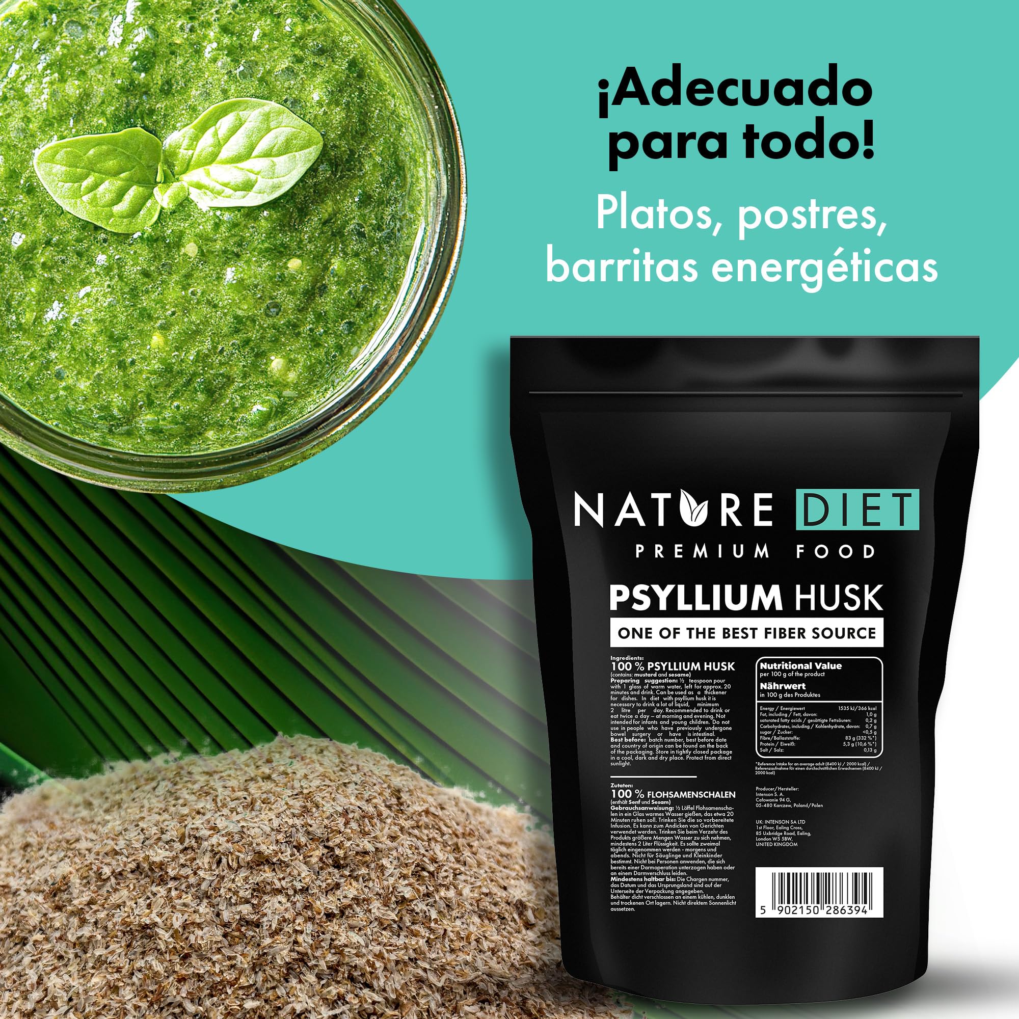Nature Diet Psyllium Husk Cáscara de psyllium 1000 g | Fuente de fibra | Digestión | Desintoxicación