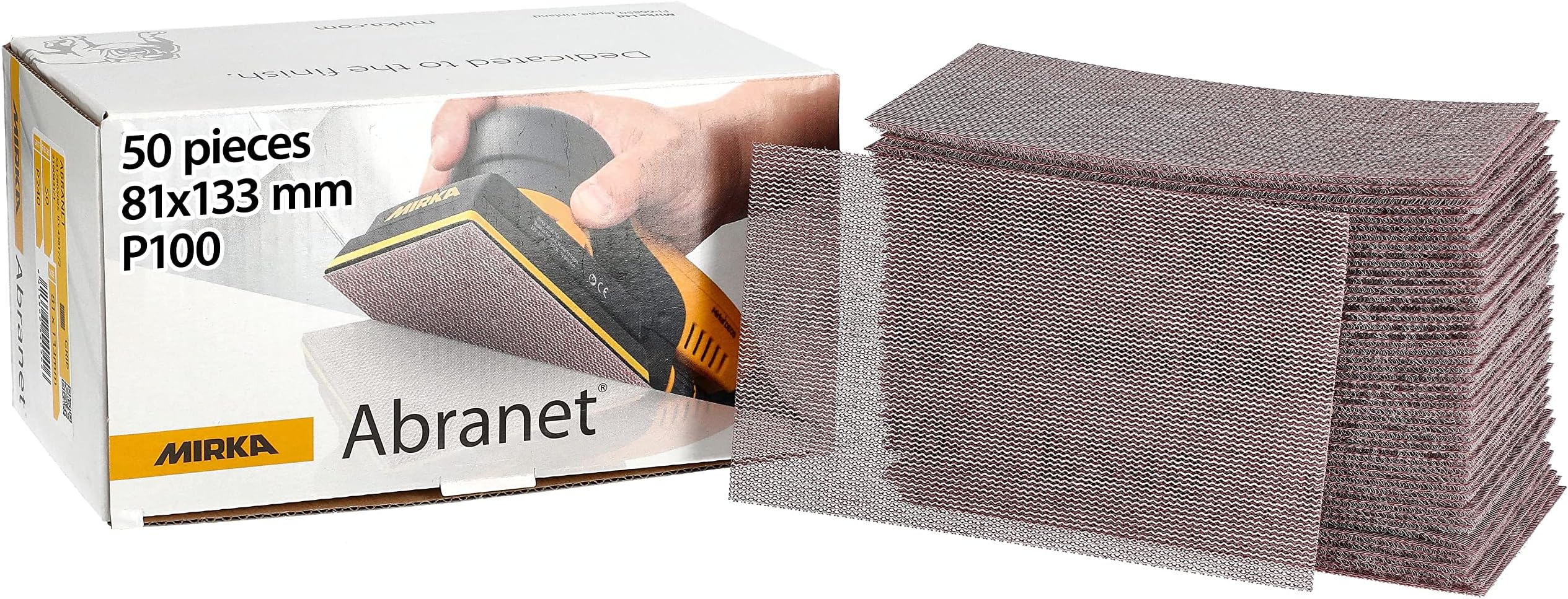 Mirka Abranet net sandpaper strips 81x133 mm Hook & loop/Grit P100 / 50 pcs/for sanding wood, walls, metal, aluminium, stainless steel, filler, varnish, plastic / 5417805010