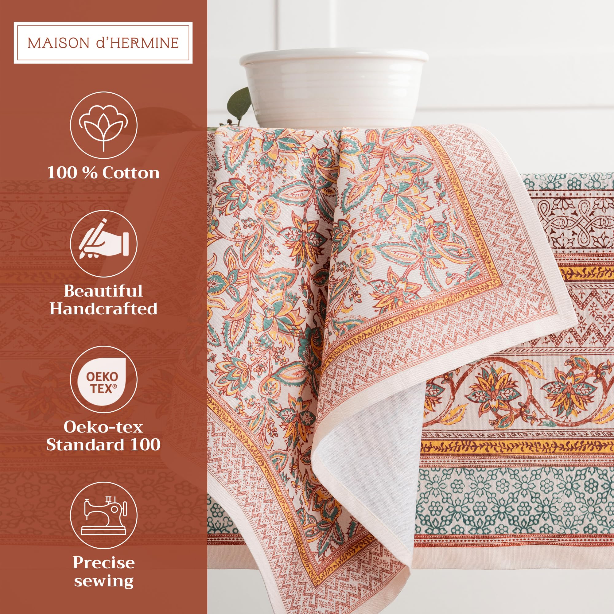 Maison d' Hermine Cloth Napkins Set of 4 100% Cotton for Christmas Decorations Everyday Reusable Square Autumn Napkins Cloth Washable Dinner Party Wedding (Nila - Image 4