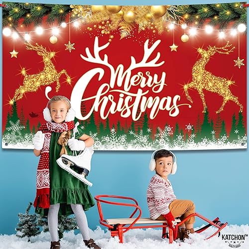 Miniatura 6 de KatchOn Cartel de Feliz Navidad extra grande  72 x 44 pulgadas  Fondo rojo de Navidad para decoraciones de fiesta  Banner de letras iluminadas