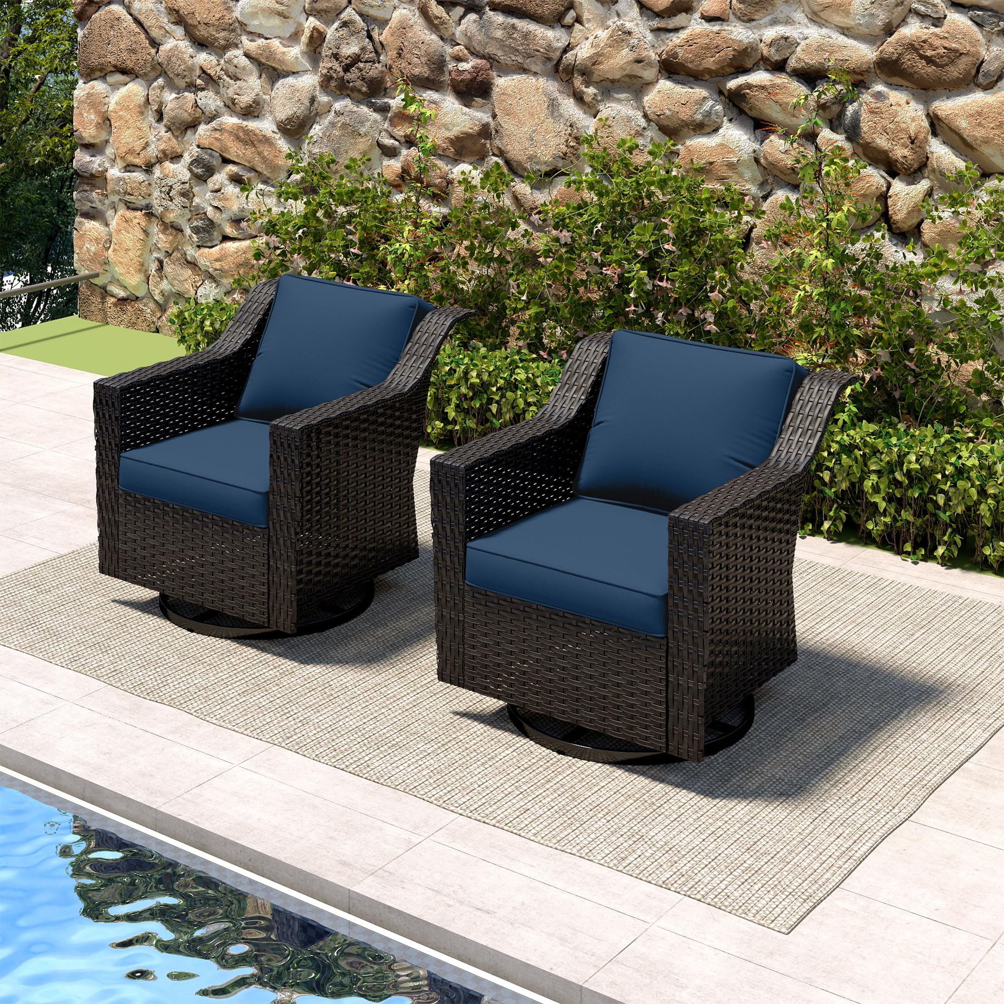 Wicker Outdoor Rocking Chairs Set of 2 with 360° Free Swivel