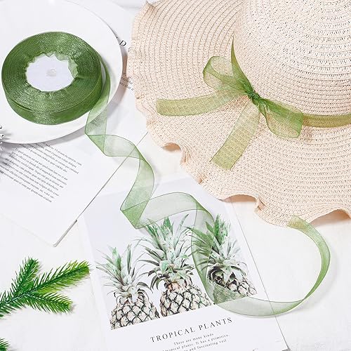 Miniatura 10 de Hiswan Cinta de organza transparente de 1 pulgada, 50 yardas, cinta de gasa azul real para envolver regalos, ramo de boda, manualidades