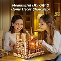 Vista 6 de Rompecabezas 3D de Madera LED - Modelo de Arquitectura de Notre Dame de París Edición Nocturna con Iluminación LED - Kit de Artesanía