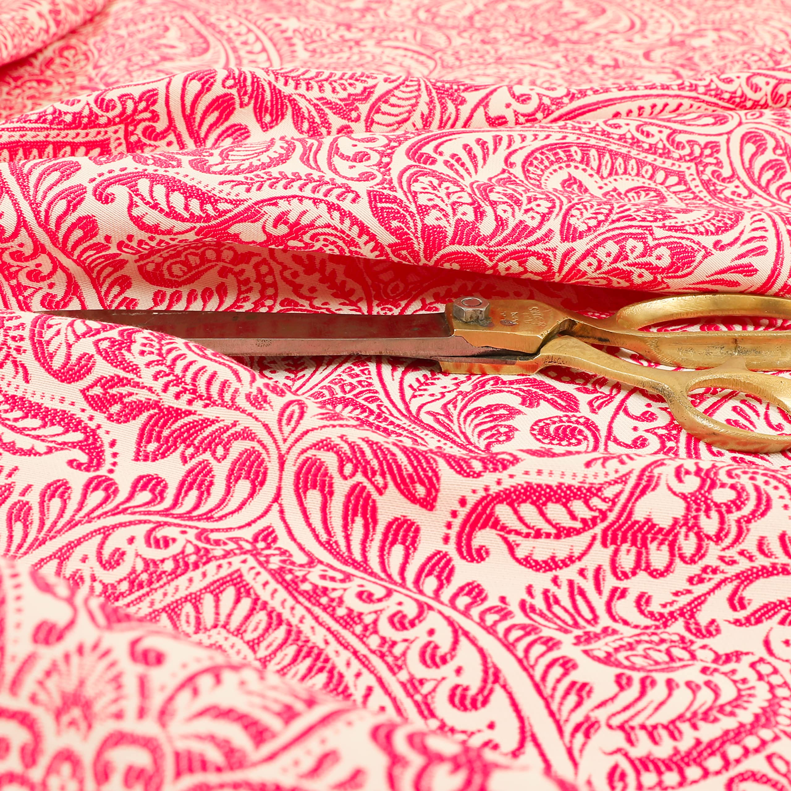 Redbrick Mill Fabrics Flame Retardant Lightweight Chenille Damask Floral Pattern Furnishing Upholstery Curtain Fabric by The Metre, Pink (Per Metre)