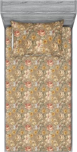 Miniatura 34 de Ambesonne Geometric Fitted Sheet & Pillow Sham Set, Minimalist Vibe Retro Pattern of Waves and Circles Scandinavian, Decorative Printed 3 Piece Pale