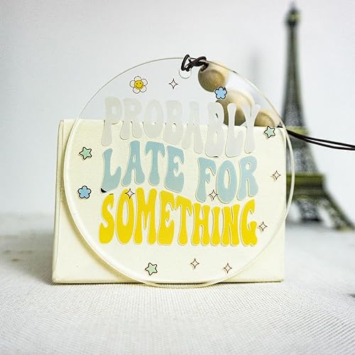 Miniatura 4 de Talataca Adorno plano 2D para automóvil Probably Late for Something y cuentas de madera, cita divertida con cuentas de accesorios para espejo