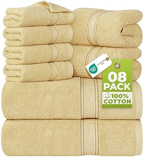 Utopia Towels 8-Piece Premium Towel Set, 2 Bath Towels, 2 Hand Towels, and 4 Wash Cloths, 600 GSM 100% Ring Spun Cotton Highly Absorbent Towels for Bathroom, Gym, Hotel, and Spa (Beige) - Amazon product rated Grade B