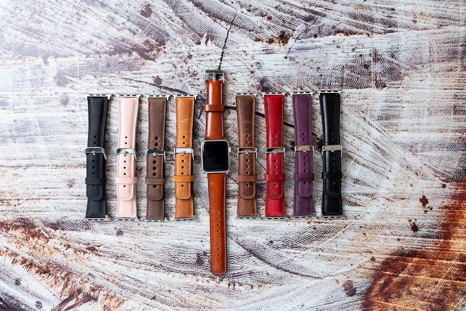 Navy Blue Compatible with Apple Watch Band for Series 8-1, 45, 44, 41, 40 mm Strap, Man or Women, Genuine Leather, Engraving Available, HANDMADE