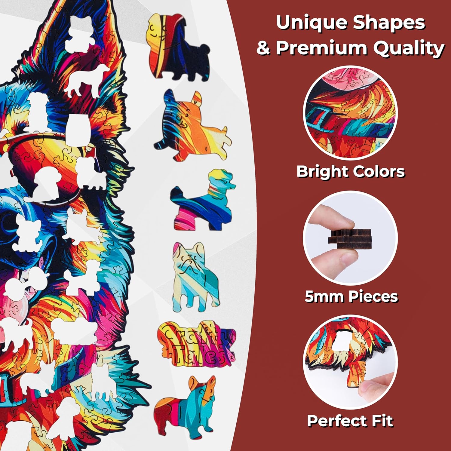 Wooden Puzzles for Adults - Cool Dog 200 Pieces of 5mm. Unique Animal Shaped Wood Puzzles Adult and Kids, for Puzzle Lovers, Wooden Jigsaw Puzzles for Adults, (8x13in)