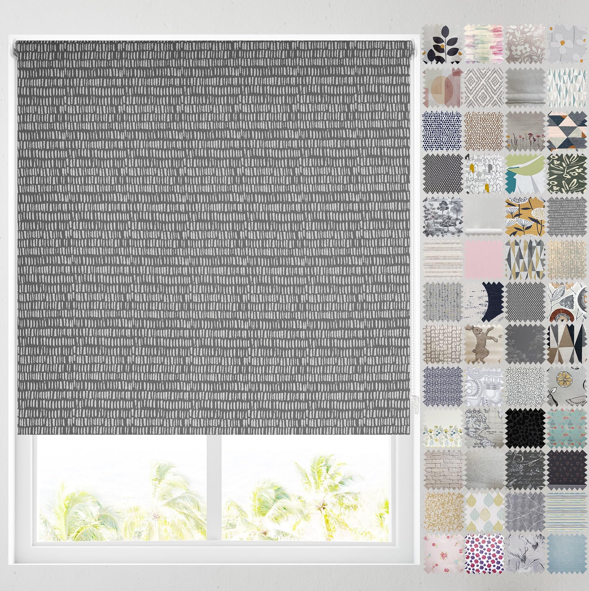 Barnes Blinds - Blackout Pattern Roller Blinds for Windows, Custom Cut to Size - Thermal Fabric Durable Fittings Easy Fit (Diego Grey 61cm)
