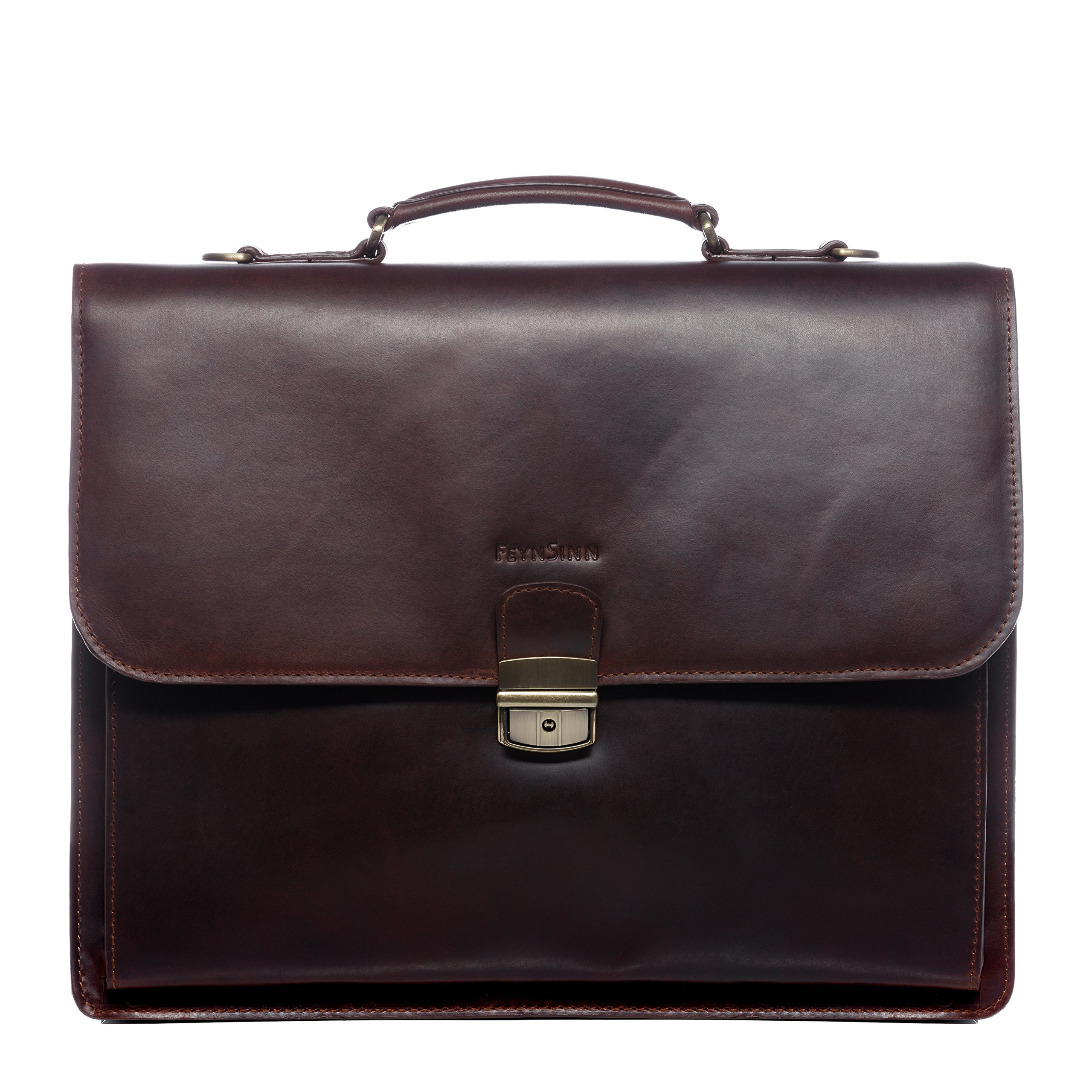 Serviette Ordinateur Cuir véritable 15.4 Pouces Emilio Cartable Porte-Document attaché-Case XL Grand pour Hommes Sac bandoulière Travail Marron