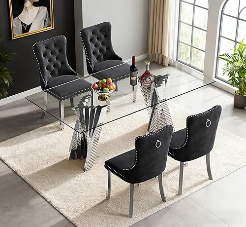 Miniatura 41 de Juego de 5 mesas de comedor de cristal plateado, mesa rectangular moderna de cocina y comedor de 70 pulgadas para 4, mesa de comedor de vidrio Mesa