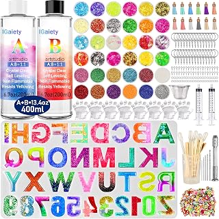 IGaiety Backward Alphabet Letter Silicone Mold Starter Kit 206pcs Epoxy Resin with Tools for Beginner Jewelry Keychain Crafts