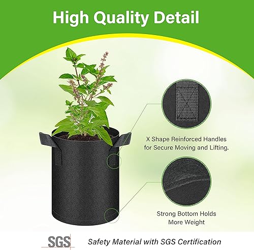 Vista 52 de HealSmart Paquete de 12 bolsas de cultivo no tejidas de 2 galones, macetas de tela de aireación con asas, adecuadas para frutas de jardín, verduras