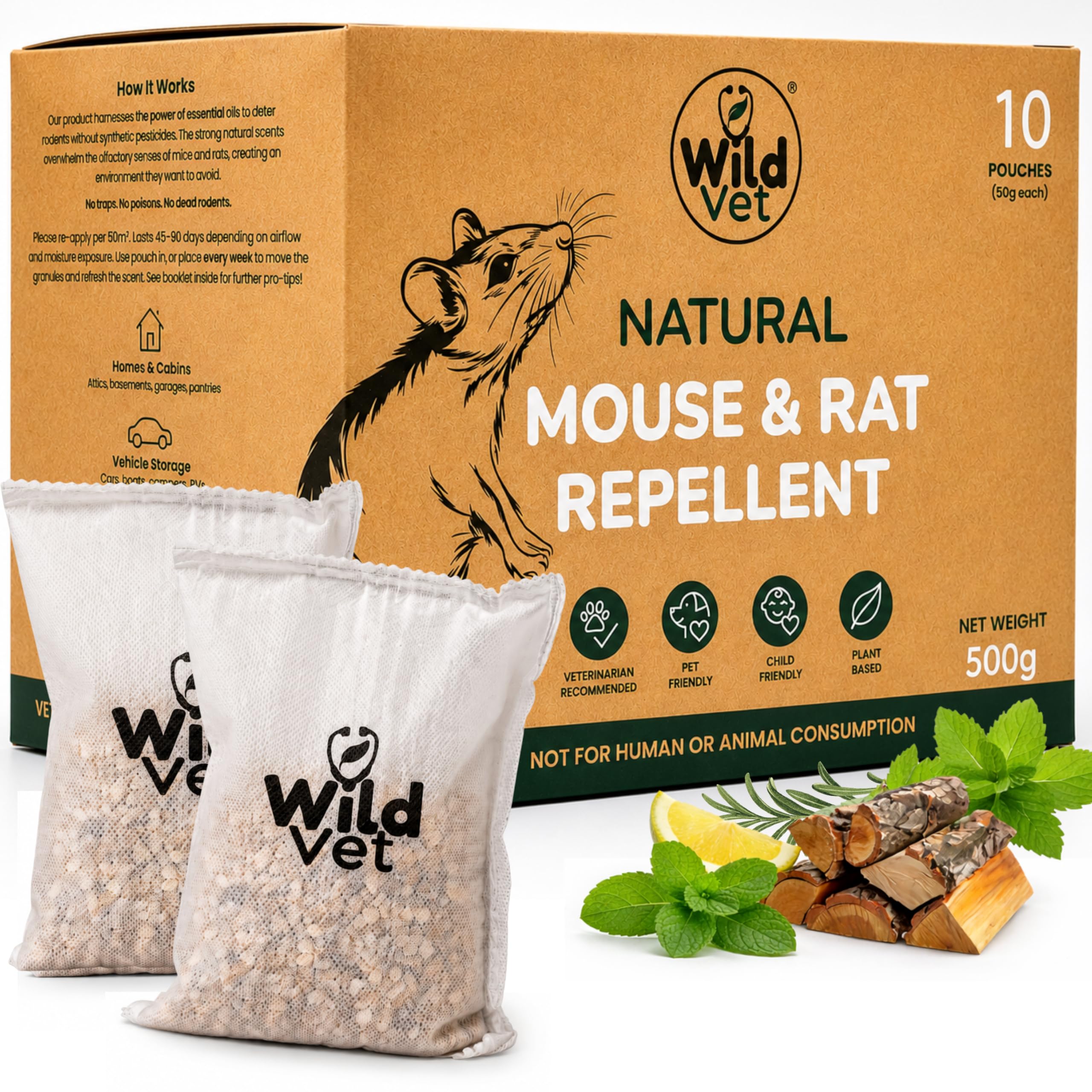 Vet-Formulated 10-Pack Mouse Repellent Pouches for Mice & Rats, 10 x 50g Extra Large Peppermint Oil Rodent Repellent, Natural Long-Lasting Indoor Protection for Kitchen, Home, Garage, Attic & Shed
