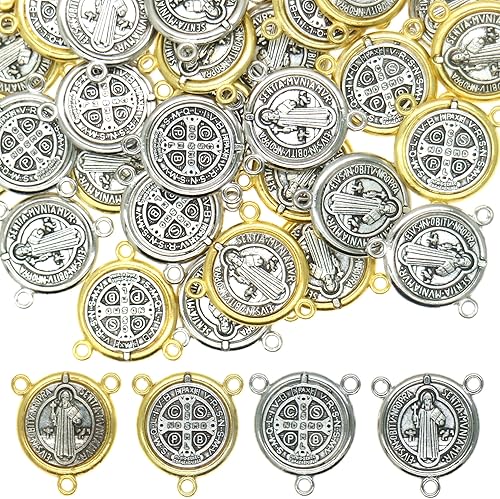 40 dijes de medalla antigua de San Benito de Nursia, patrón contra el mal, para hacer collares, pulseras, aretes, joyería, Metal, No es una piedra