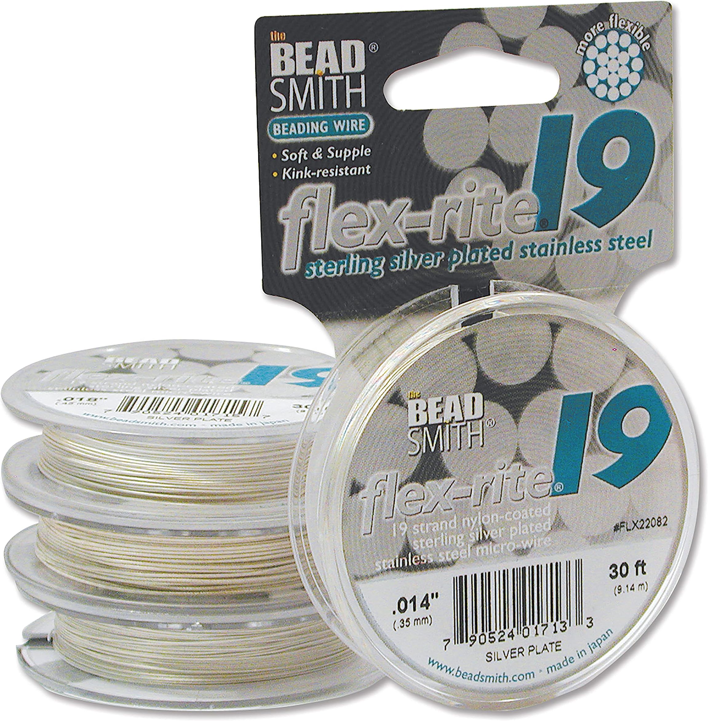 The BeadsmithFlex-Rite 19 Strand Nylon Coated, Stainless-Steel Beading Wire, Jewelry Making Supply (.014 Dia, Silver - 30 Ft)