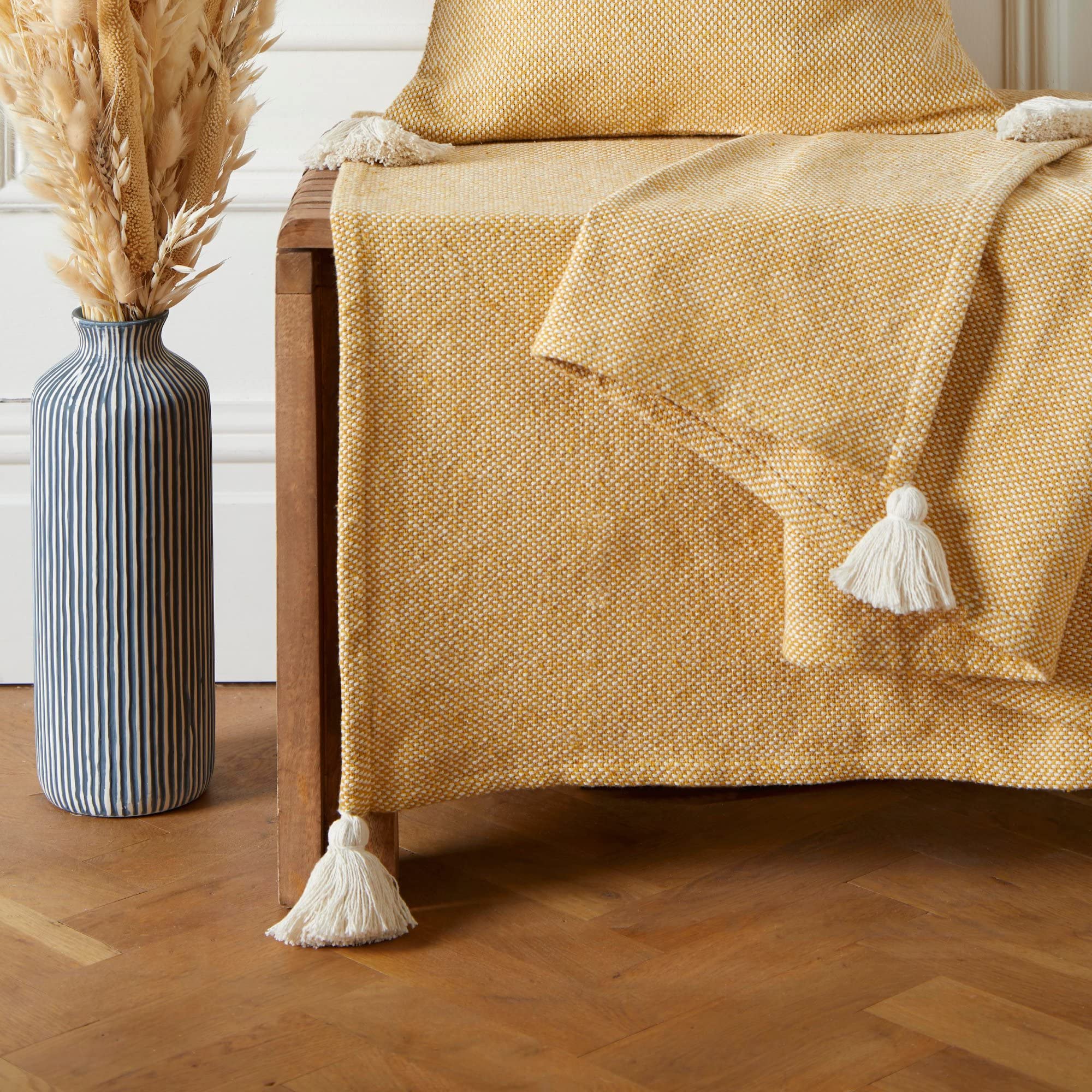 Appletree Loft - Kaidon - 100% Recycled cotton Bedspread - 130cm x 180cm in Ochre