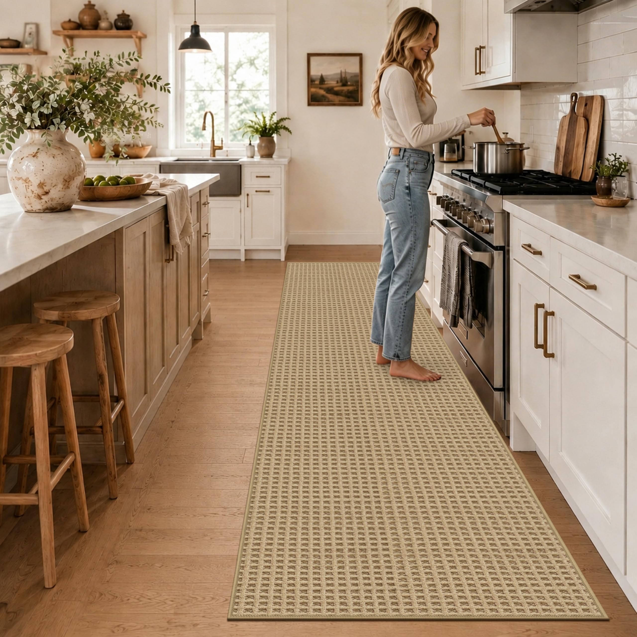 Capslpad Teppich Läufer Flur 80x300 cm, rutschfest Waschbar Lang Teppichläufer Modern Kurzflor Küchenteppich mit für Eingang, Wohnzimmer, Korridor und Küche, Braun