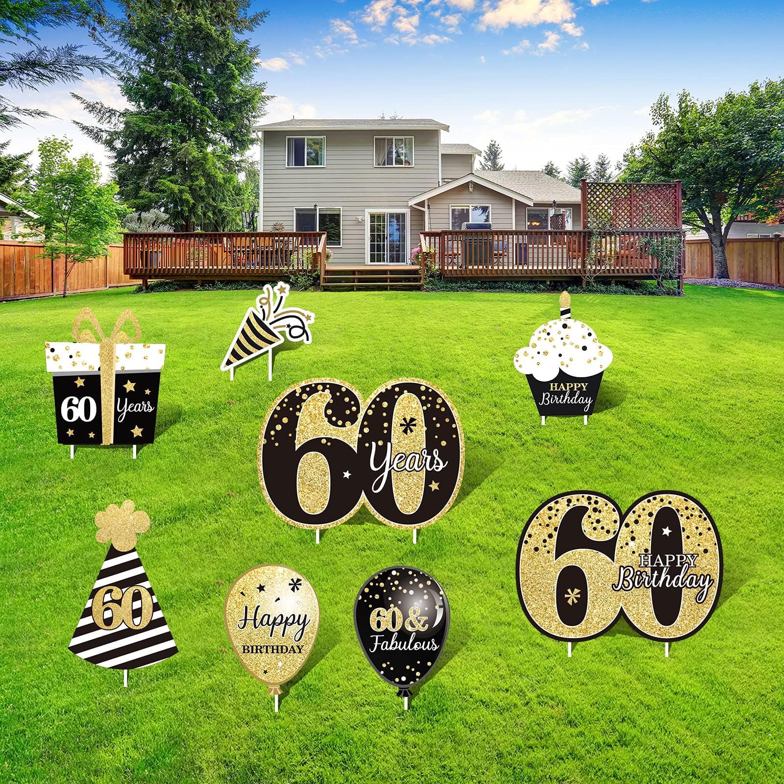 Amazon.com : 2Pcs 60th Birthday Yard Sign Decorations with Stakes ...