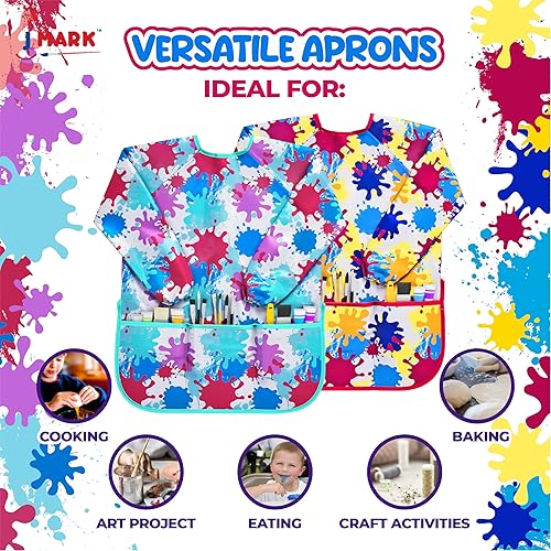 Miniatura 6 de J MARK Delantal de pintura de arte impermeable, paquete de 2 unidades, manga larga para artes y manualidades