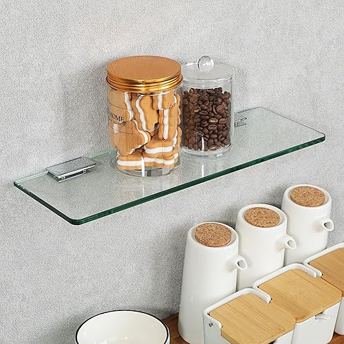Miniatura 2 de SAYAYO Estantes de vidrio flotante para baño, estante de vidrio templado para pared de 15 x 5 pulgadas, 1 unidad, transparente