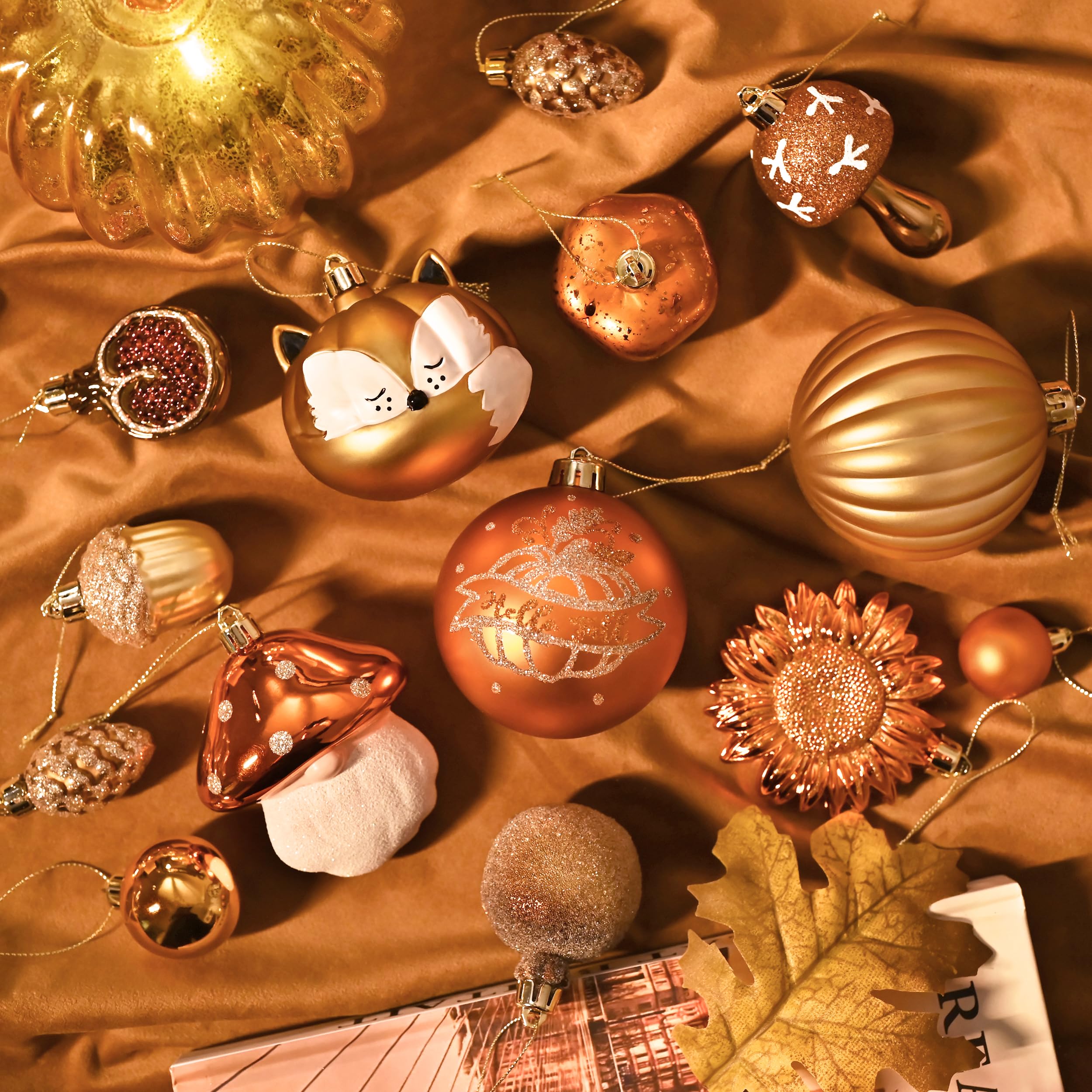 Valery Madelyn Fall Ornaments Tree Decorations for Home, 60ct Shatterproof Fall Ornaments for Small Tree, Orange Hanging Thanksgiving Autumn Christmas Ball Gnome Decor for Harvest Halloween Holiday