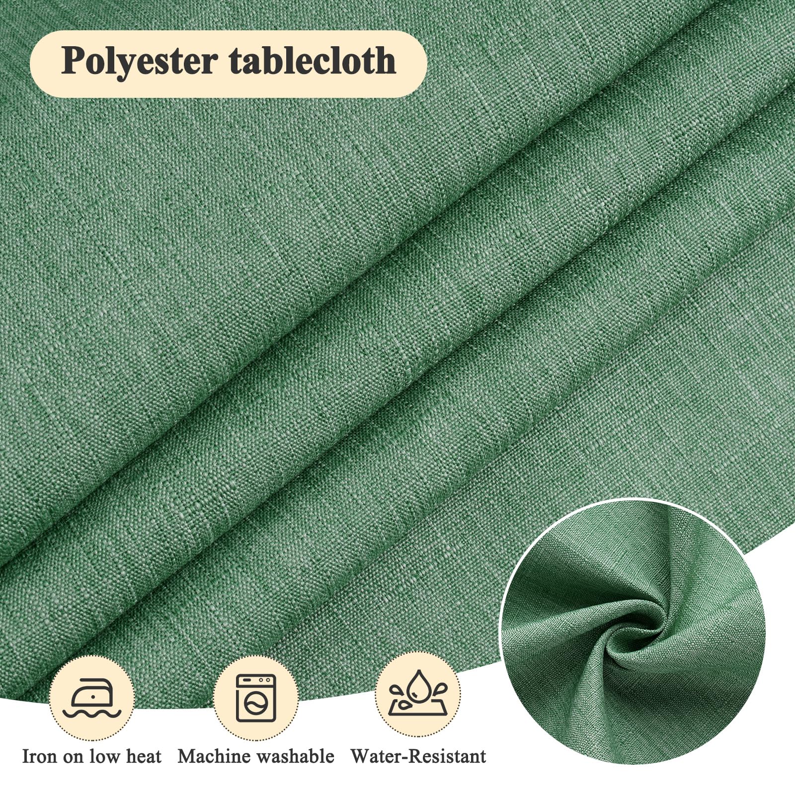 AooHome Tablecloth 80X80cm, Green Faux Linen Tablecloths Washable Polyester Tablecloth Water-repellent with Lotus Effect - Image 2