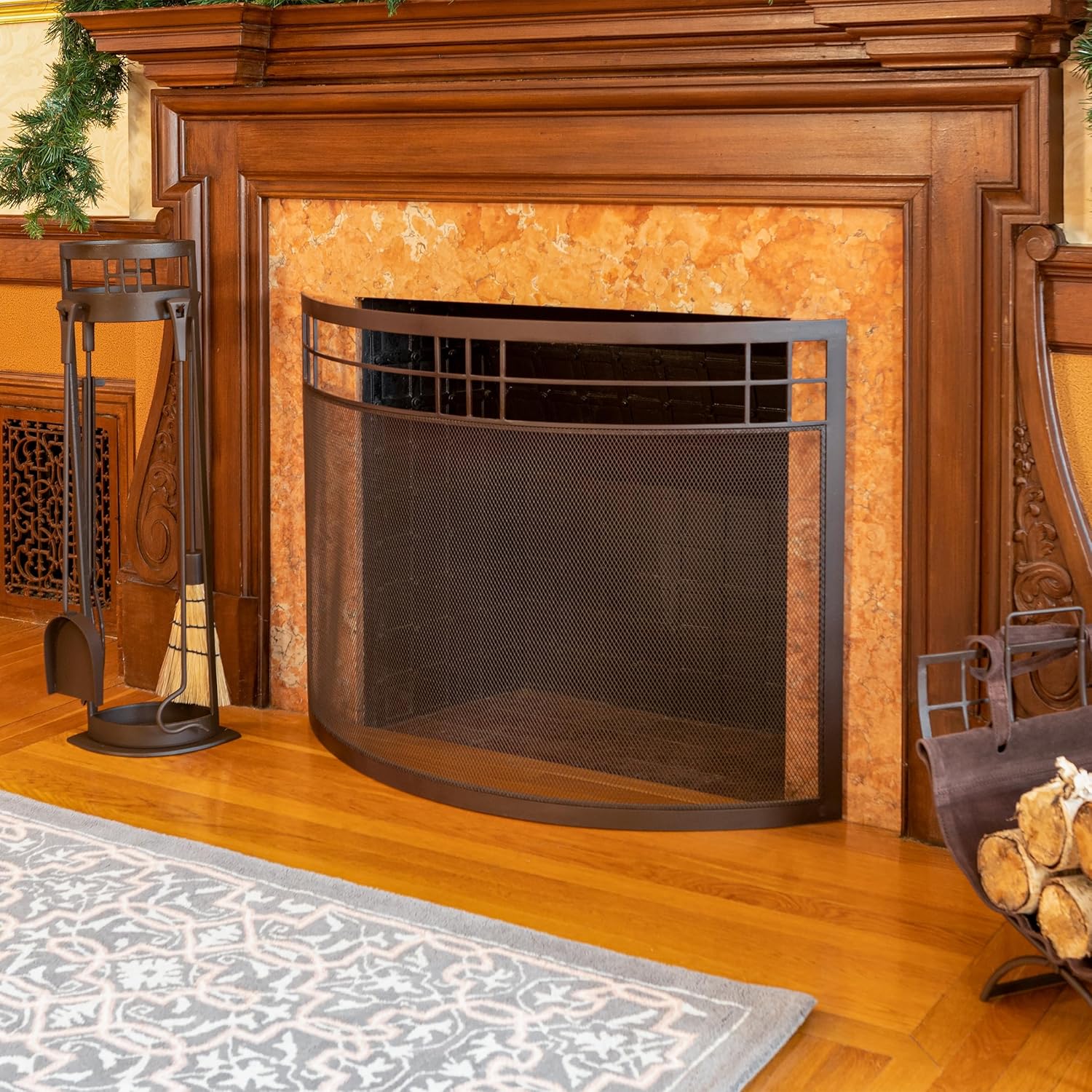 Minuteman International Arts & Crafts Curved Fireplace Screen